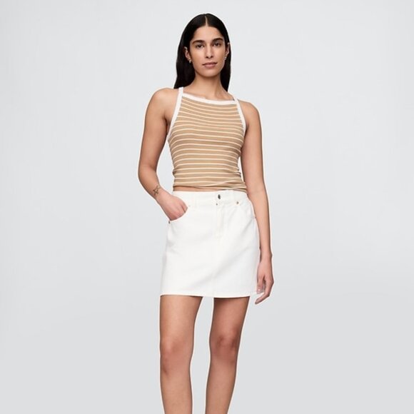 GAP Modern Apron-Neck Tank Top Khaki tan & white stripe S NWT - Picture 4 of 4